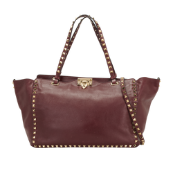 Rockstud Tote, Leather, Burgundy, MII, S, 2*